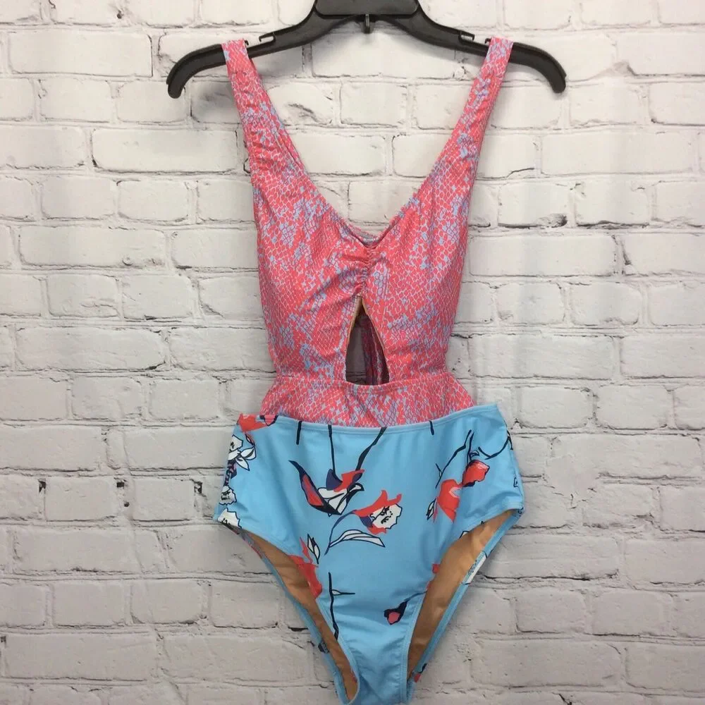 Mollybell Swimsuit Women’s Size S Beachwear One Piece Cutout Snake Print/Floral